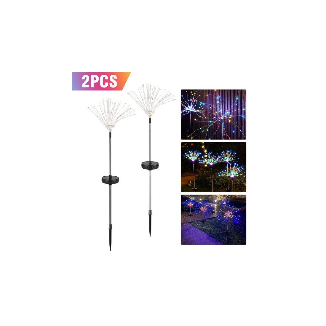 Set 2 x Lampa Solara Artificii cu Suport Metalic, multicolor, 120 LED