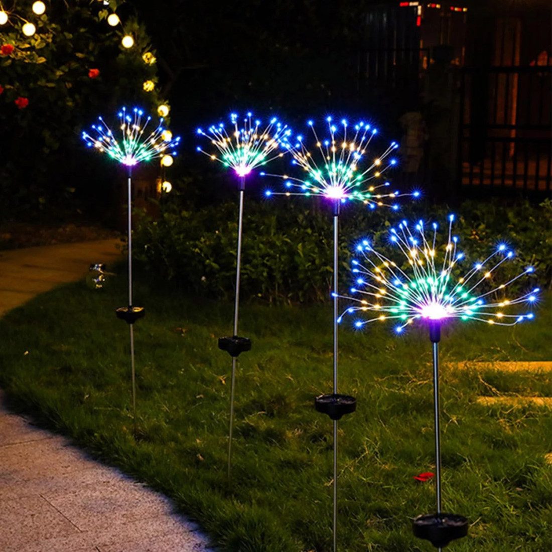 Set 2 x Lampa Solara Artificii cu Suport Metalic, multicolor, 120 LED