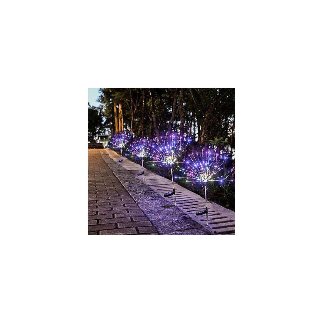 Set 2 x Lampa Solara Artificii cu Suport Metalic, multicolor, 120 LED