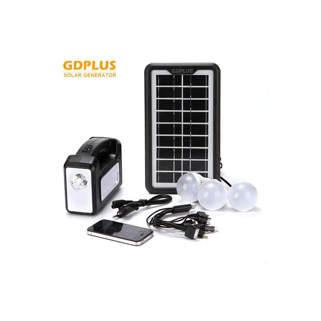 Kit camping panou solar Gdplus GD-7, 3 becuri, lanterna inclusa + usb incarcare